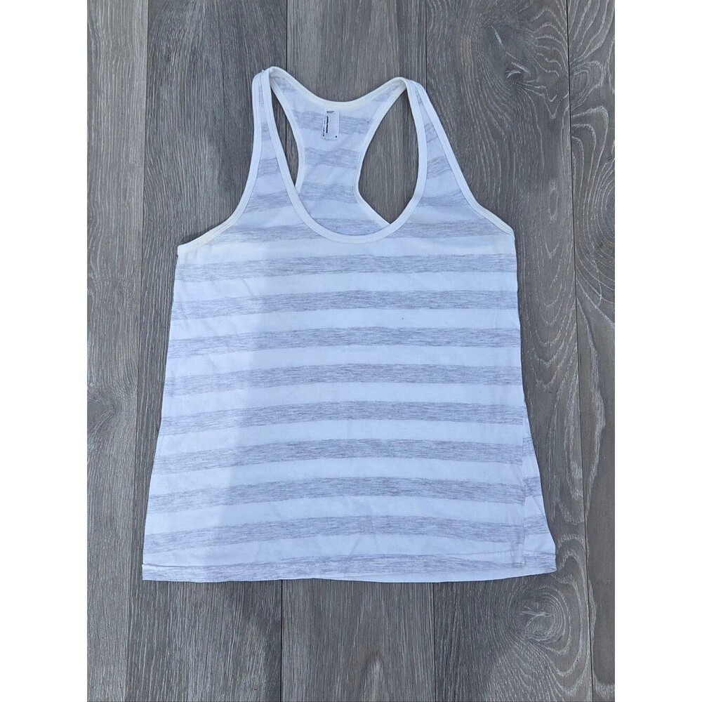 American Apparel White and Light Gray Striped Racerback Tank